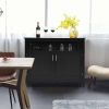 2-Door Dining Buffet, Sideboard Cabinet, Open Storage Shelf, Black Wood