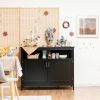 2-Door Dining Buffet, Sideboard Cabinet, Open Storage Shelf, Black Wood
