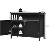2-Door Dining Buffet, Sideboard Cabinet, Open Storage Shelf, Black Wood