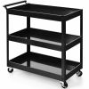 Utility Cart on Wheels, Black Steel Frame Kitchen Serving with 2 Bottom Shelves