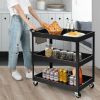 Utility Cart on Wheels, Black Steel Frame Kitchen Serving with 2 Bottom Shelves