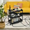 Utility Cart on Wheels, Black Steel Frame Kitchen Serving with 2 Bottom Shelves