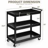 Utility Cart on Wheels, Black Steel Frame Kitchen Serving with 2 Bottom Shelves