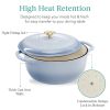 Dutch Oven, 6 Quart Large Baby Blue Enamel Cast-Iron Kitchen Cookware