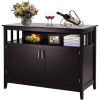 2-Door Dining Buffet, Sideboard Cabinet, Open Storage Shelf, Dark Brown Wood