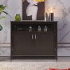 2-Door Dining Buffet, Sideboard Cabinet, Open Storage Shelf, Dark Brown Wood