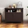 2-Door Dining Buffet, Sideboard Cabinet, Open Storage Shelf, Dark Brown Wood