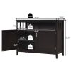 2-Door Dining Buffet, Sideboard Cabinet, Open Storage Shelf, Dark Brown Wood