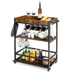 Rolling Wine Rack Bar, Modern Metal & Wood Serving Cart