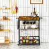 Rolling Wine Rack Bar, Modern Metal & Wood Serving Cart