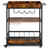 Rolling Wine Rack Bar, Modern Metal & Wood Serving Cart