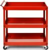Cart on Wheels, Red Steel Frame Kitchen Serving Utility with 2 Bottom Shelves