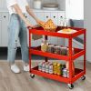 Cart on Wheels, Red Steel Frame Kitchen Serving Utility with 2 Bottom Shelves
