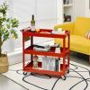 Cart on Wheels, Red Steel Frame Kitchen Serving Utility with 2 Bottom Shelves