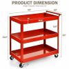 Cart on Wheels, Red Steel Frame Kitchen Serving Utility with 2 Bottom Shelves