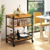 Serving Cart, On Wheels, Modern Metal Wood, Kitchen Island with Removable Top Tray