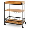 Serving Cart, On Wheels, Modern Metal Wood, Kitchen Island with Removable Top Tray