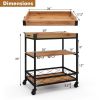 Serving Cart, On Wheels, Modern Metal Wood, Kitchen Island with Removable Top Tray