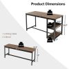 3-Piece Metal Wood Dining Set, Modern Industrial, 2 Benches, Wine Rack