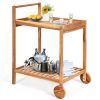 Rolling Serving Cart, Kitchen Island, Solid Wood  with Bottom Shelf