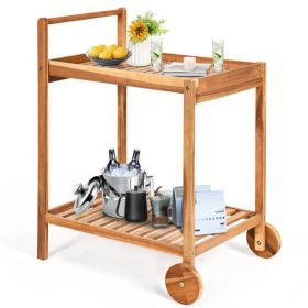 Rolling Serving Cart, Kitchen Island, Solid Wood  with Bottom Shelf
