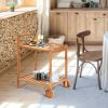 Rolling Serving Cart, Kitchen Island, Solid Wood  with Bottom Shelf
