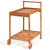 Rolling Serving Cart, Kitchen Island, Solid Wood  with Bottom Shelf