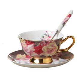 Tea Cup, Coffee Cup Set, Porcelain Tea Cup and Saucer Set with Spoon 6.8 OZ