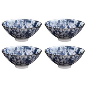 Kungfu Teacup, 4 Pcs, 1.3 oz, Traditional Blue and White Ceramic, Flower Chinese Japanese Wine Cups,