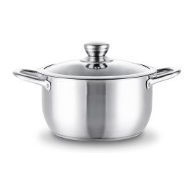 Stock Pot, 5QT, Stainless Steel, with Tempered Glass Lid and Double Handles