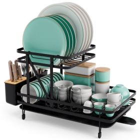 Dish Drain Rack, Removable Drip Tray, 2-Tier, Collapsible