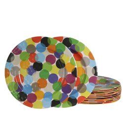 Party Plates, 9 inch, Studio California, Melamine, Dessert Plates in Decorated Orange, Set of 12