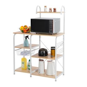 Baker's Rack Utility Storage Shelf 35.5" Microwave Stand 4-Tier 3-Tier Shelf, Spice Rack Organizer Workstation,10 Hooks