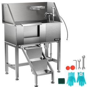 34" Pet Grooming Tub, Stainless Steel Dog Wash Station, Pet Washing Station, Dog Bath, Removable Strainer