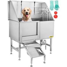 Dog Grooming Tub, 50 Inch, Professional, Stainless Steel, Pet Dog Bath Tub, Steps, Faucet, Accessories, Left Door