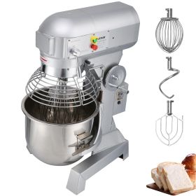 Commercial Food Mixer, 15Qt, 600W, 110/178/390 RPM, Heavy Duty, Stainless Steel Bowl, Dough Hooks, Whisk Beater