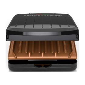 Electric Panini Press, Indoor Grill, Serves 2, Black with Copper Plates, Classic Plate