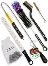 Hookah Cleaning Set, 5 Brushes, 500 Stainless Steel Cleaning Beads