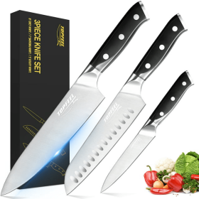 Chef Knife Set, 3pc, Santoku Knife & Utility Knife with Gift Box, Stainless Steel