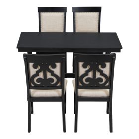 5-Piece Retro Dining Set, Rectangular Wooden Dining Table and 4 Upholstered Chairs  (Black)