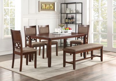 6pc Dining Set, Espresso Color, Unique Modern ,  4 Chairs,  1 Bench, Solid wood Rubberwood and veneers