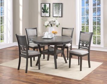 5pc Dining Set, Contemporary Round Table, 4 Chairs, Grey Finish, Rubberwood, Unique Design