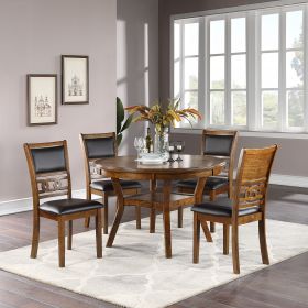 Dining 5pc Set, Contemporary, Round Table, 4 Chairs, Walnut Finish, Rubberwood, Unique Design