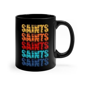 Ceramic Mug, 11oz,  Saints Colorful Art Illustration, Black