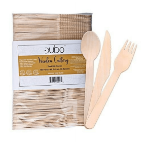 Wooden Cutlery Utensils – (Pack of 220) Wooden Utensils, Biodegradable, Disposable, 100 Forks 60 Knives 60 Spoons 5.5-inch Set Eco-Friendly Co