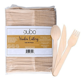 Disposable Wooden Cutlery Utensils Set ‚(Pack of 275) 110 Forks 55 Knives 110 Spoons