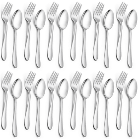 24-Piece Fork and Spoon Set, Stainless Steel Silverware Set for Home & Restaurant, Metal Flatware Cutlery Set, Mirror Polished