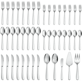45 Piece Modern Silverware Set, with Serving Utensils, Stainless Steel, Flatware, Cutlery, Set for 8,  Vesteel