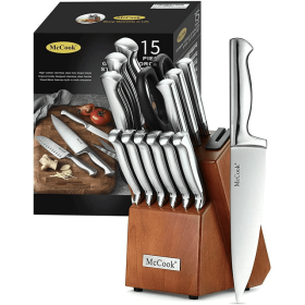15-Piece Kitchen Cutlery Knife Block Set Built-in Sharpener Stainless Steel McCook MC29