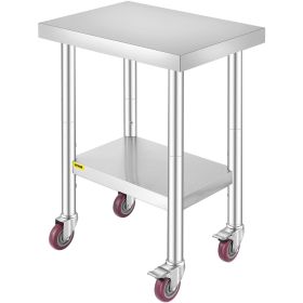 Stainless Steel Work Table, 3-Stage Adj. Shelf, 4 Wheels, Heavy Duty Commercial Food Prep, Brake for Kitchen
